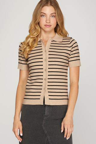 Striped Button Down Cardigan
