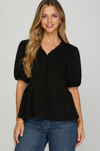 Ruffled Neck Knit Top