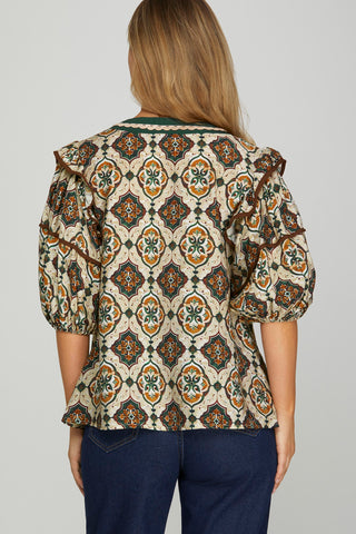 Contrast Printed V-Neck Top