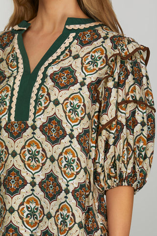 Contrast Printed V-Neck Top