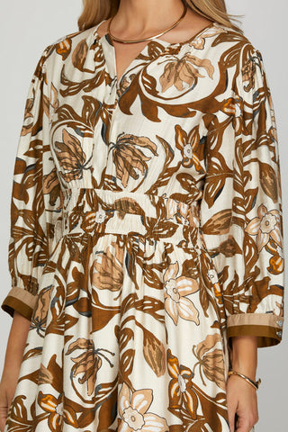 Color Block Floral Midi Dress