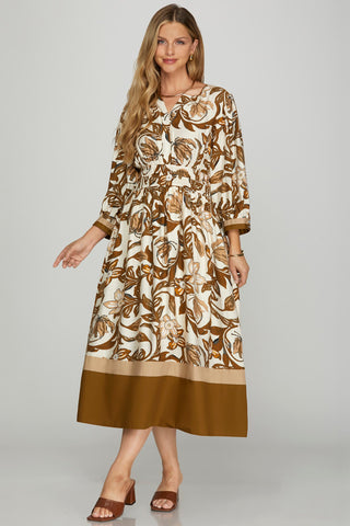 Color Block Floral Midi Dress