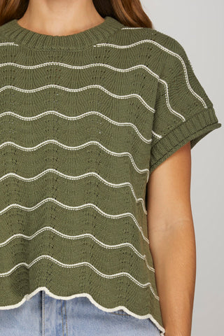 Scallop Striped Knit Sweater