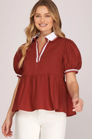 SHORT SLEEVE  WOVEN TOP