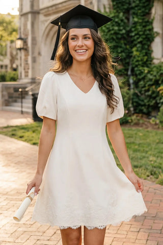 V NECK MINI DRESS WITH HEM LACE
