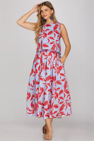 SLEEVELESS BACK BUTTON DOWN PRINTED TOP