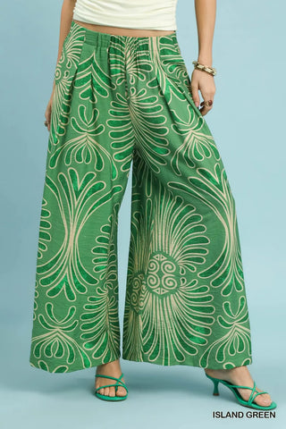Feather Print Wide Leg Pants