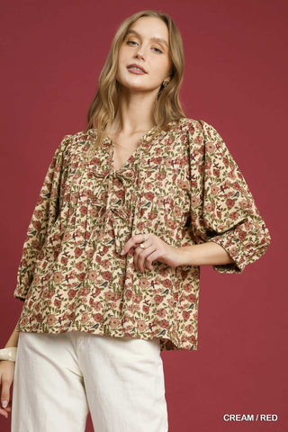 Vintage Floral Pintuck Blouse