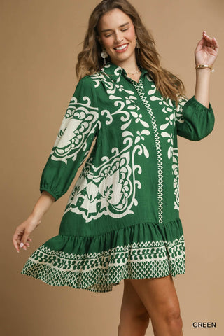 Boho Print Button-Down Mini Dress