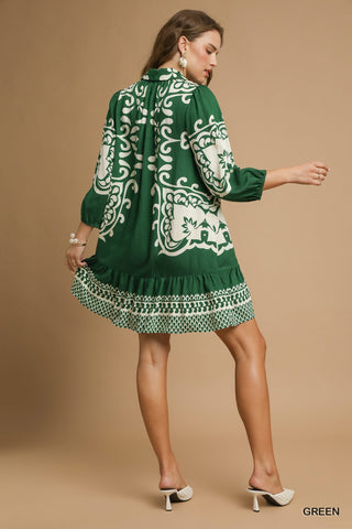 Boho Print Button-Down Mini Dress
