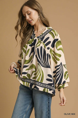 Boho Leaf Print Blouse