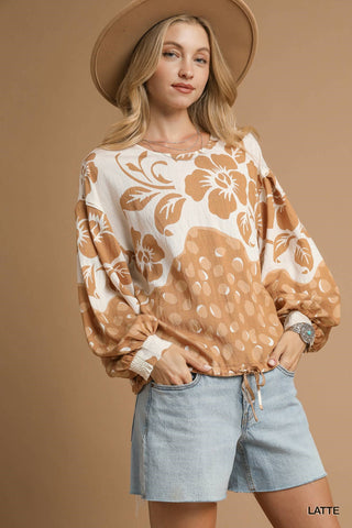 Floral Balloon Sleeve Top