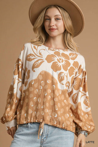 Floral Balloon Sleeve Top