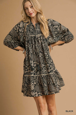 Paisley Smocked Tiered Mini Dress