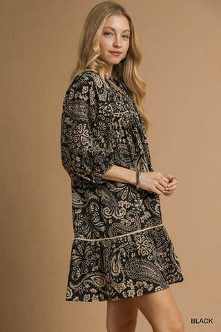 Paisley Smocked Tiered Mini Dress