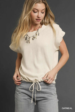 Linen Blend Rolled Sleeve Top