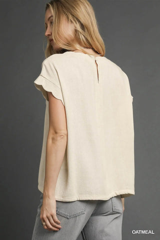 Linen Blend Rolled Sleeve Top