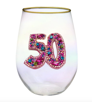 Beaded Birthday Number Wine Glass