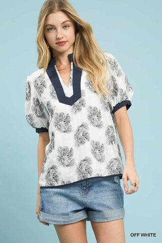 Embroidered V-Neck Top