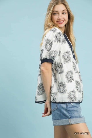 Embroidered V-Neck Top