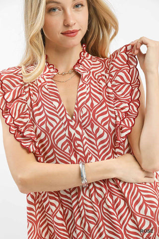 Leaf Print Tiered Midi Dress