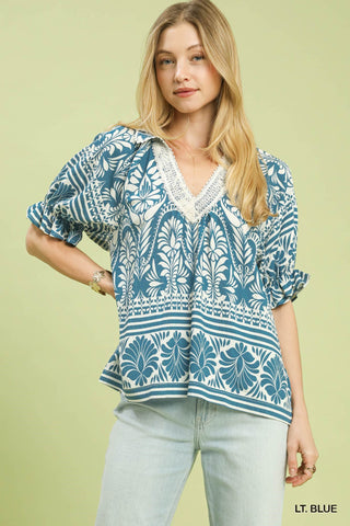 Two Tone Boarder Print Top
