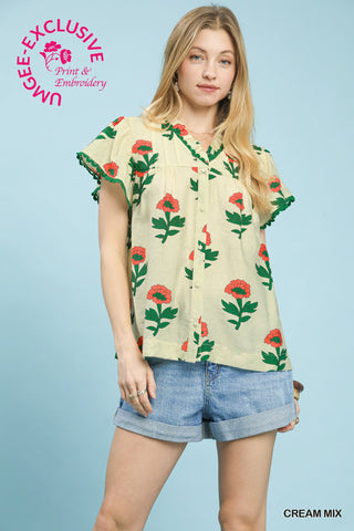 Floral Ruffle Sleeve Top