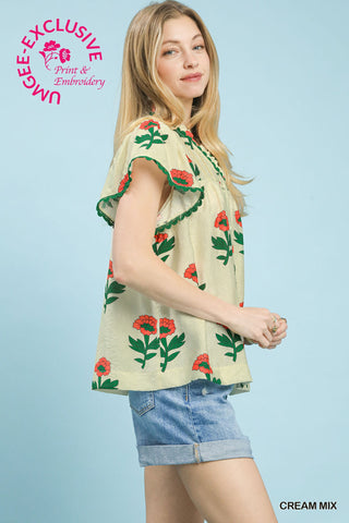 Floral Ruffle Sleeve Top