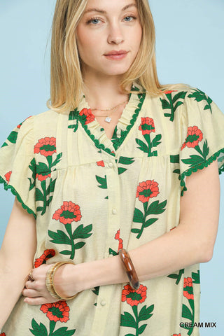 Floral Ruffle Sleeve Top