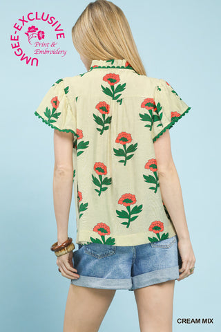 Floral Ruffle Sleeve Top