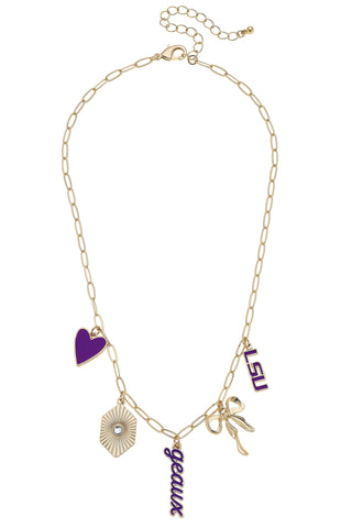 LSU Tigers Paper Clip Charm Collector Necklace in Shiny Gold