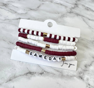 Maroon & White Gameday Bracelet Stack