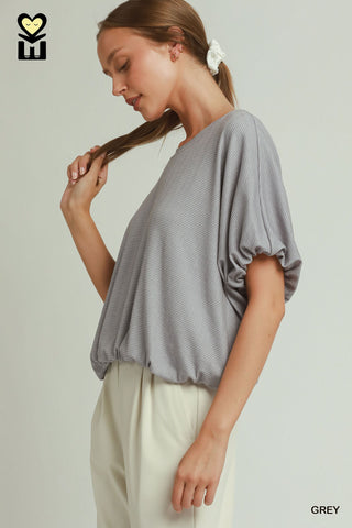 Mini Texture Checkered Bubble Hem Top