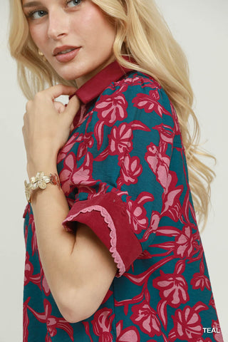 Floral Print Collared Top