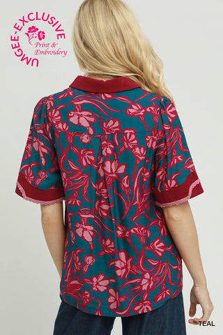 Floral Print Collared Top