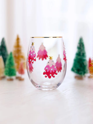 Small Pink Trees Wine Glass