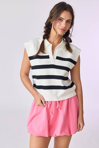 Luca Cropped Stripe Polo Knit Top