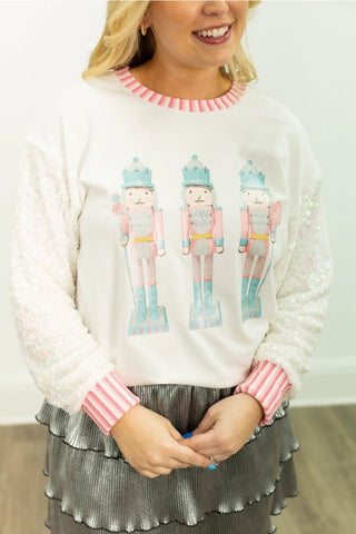 Glitter Nutcrackers Sequin Sleeve Top