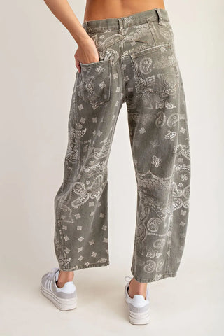 Paisley Printed Barrel Jeans