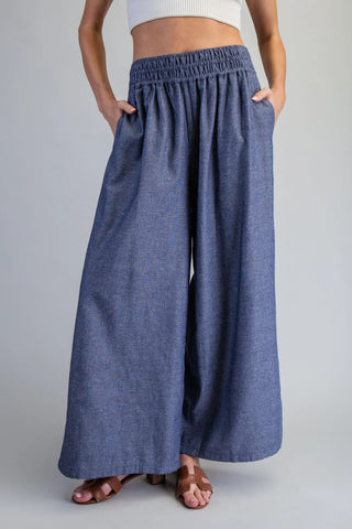 Soft Washed Pinstriped Wide Leg Pants