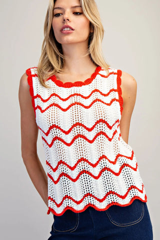 Chevron Striped Sleeveless Knit Top