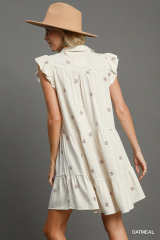 Linen Blend Tiered Henley Dress