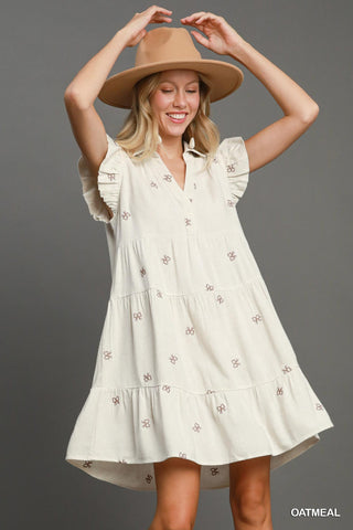 Linen Blend Tiered Henley Dress