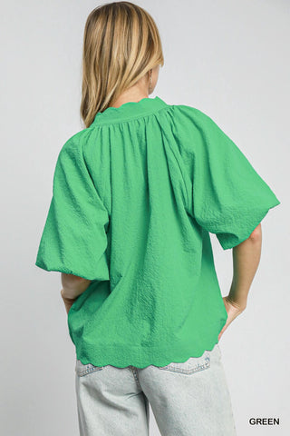 Bubbled Sleeved Seersucker Top
