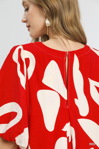 Abstract Print Puff Sleeve Mini Dress