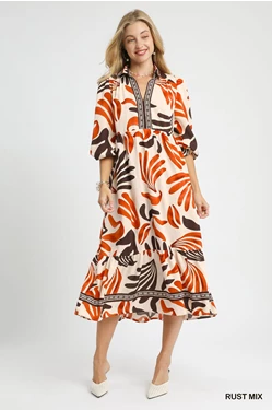Boho Leafy Print Maxi Dress