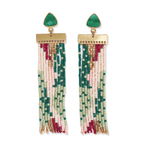 Lilah Semi-Precious Stone Post Beaded Fringe Earrings