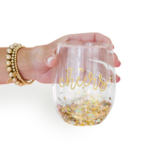 Glitter Cheers Wine Glass