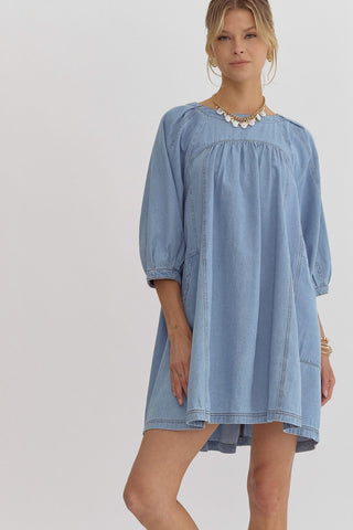 Denim 3/4 Sleeve Mini Dress