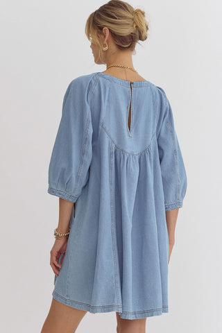 Denim 3/4 Sleeve Mini Dress